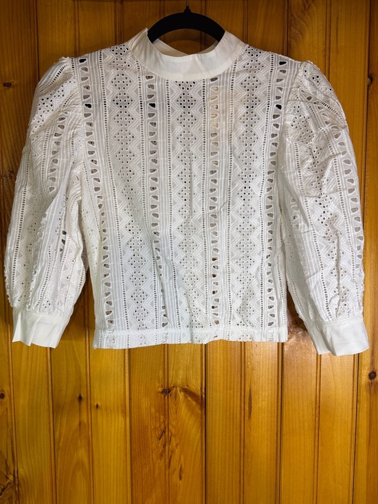 Choosy Tops - White Eyelet Lace Puff Sleeve Blouse